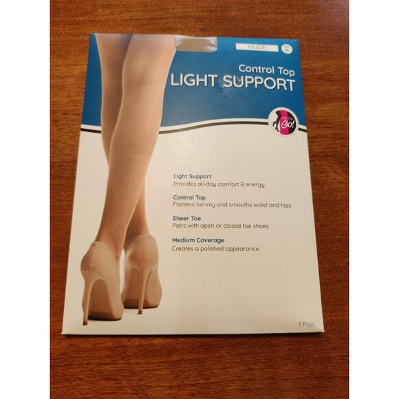ON THE GO Pantyhose Size B Nude Day Control Top Light Support Sheer Toe - Picture 1 of 2